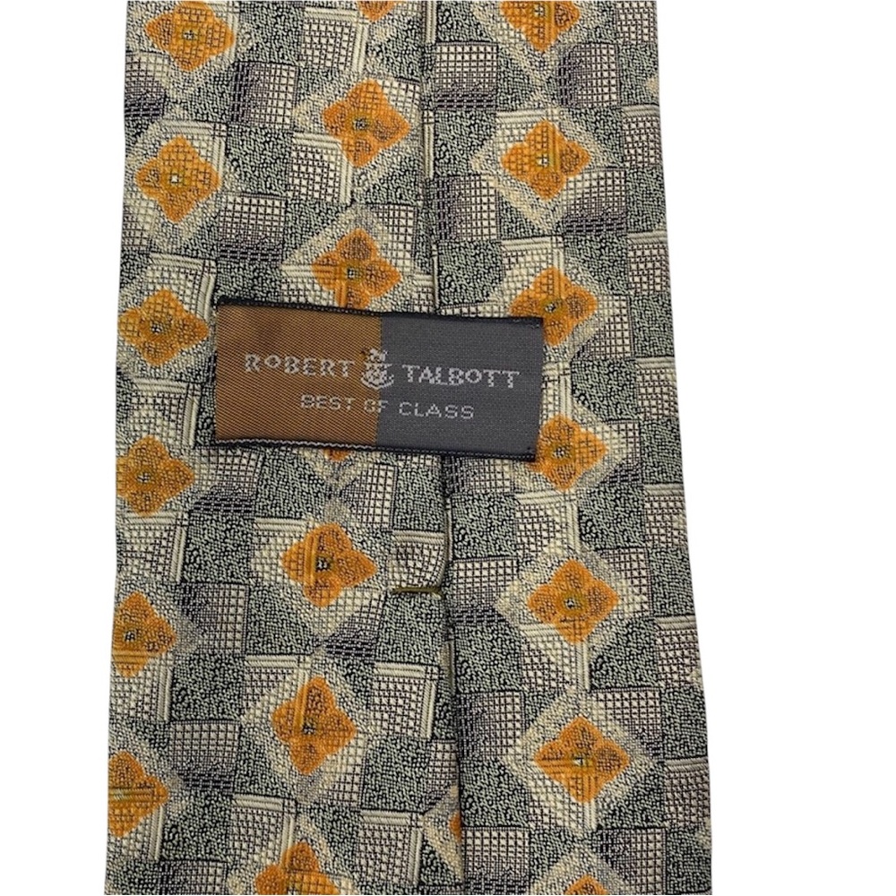 Robert Talbott Geometric Green and Orange Tie Imported Silk Made in USA